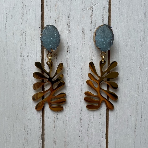 Gold Art Nouveau-Inspired Dangle Earrings - Trendy Retro Statement Earrings - Picture 4 of 16